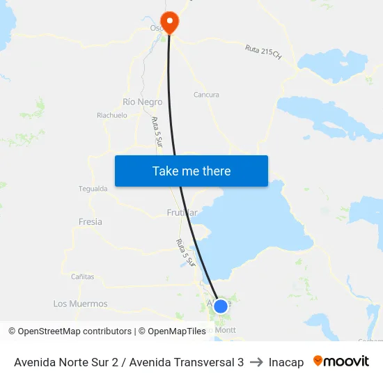 Avenida Norte Sur 2 / Avenida Transversal 3 to Inacap map