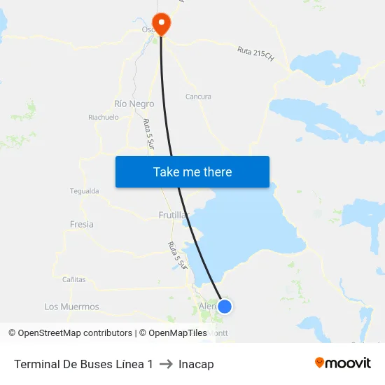 Terminal De Buses Línea 1 to Inacap map