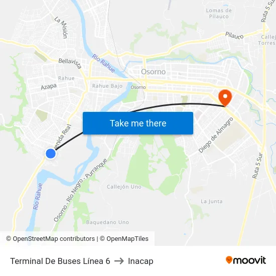 Terminal De Buses Línea 6 to Inacap map