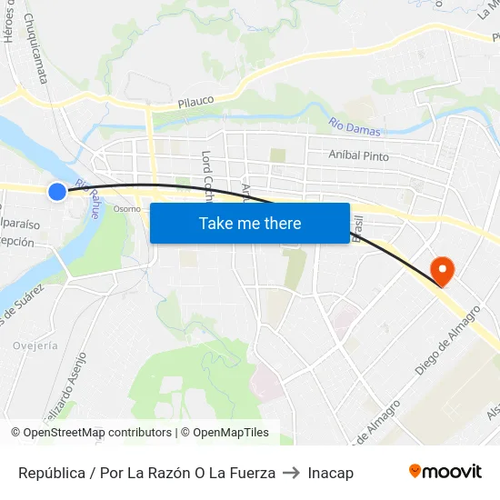 República / Por La Razón O La Fuerza to Inacap map