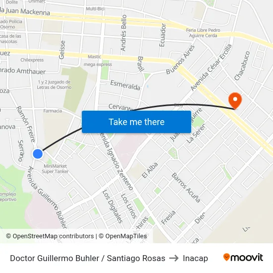 Doctor Guillermo Buhler / Santiago Rosas to Inacap map