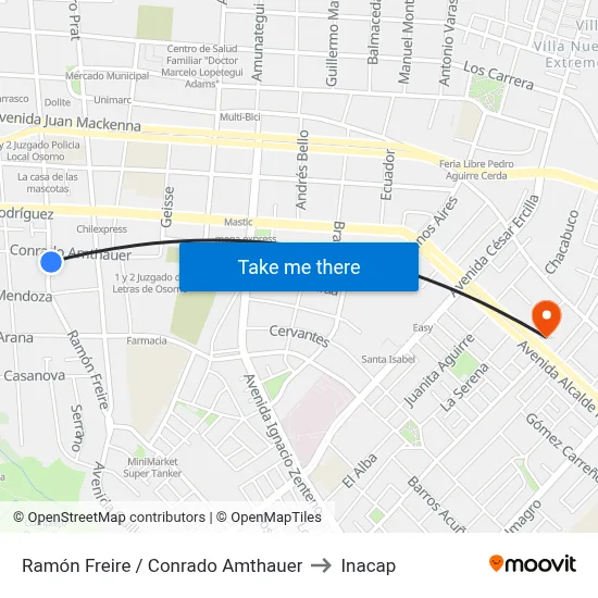 Ramón Freire / Conrado Amthauer to Inacap map