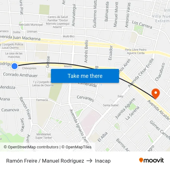 Ramón Freire / Manuel Rodríguez to Inacap map