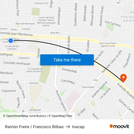 Ramón Freire / Francisco Bilbao to Inacap map