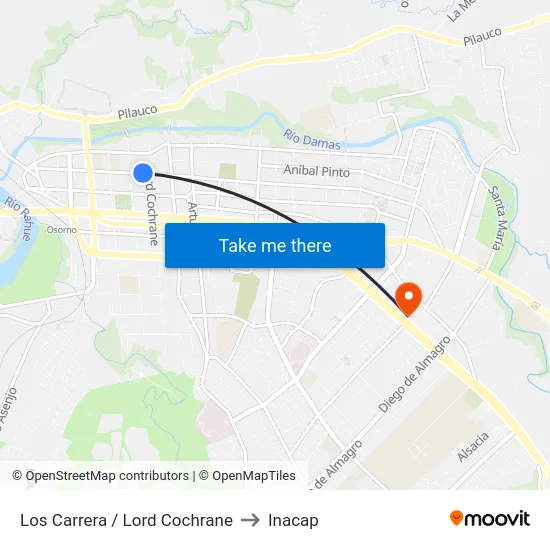 Los Carrera / Lord Cochrane to Inacap map