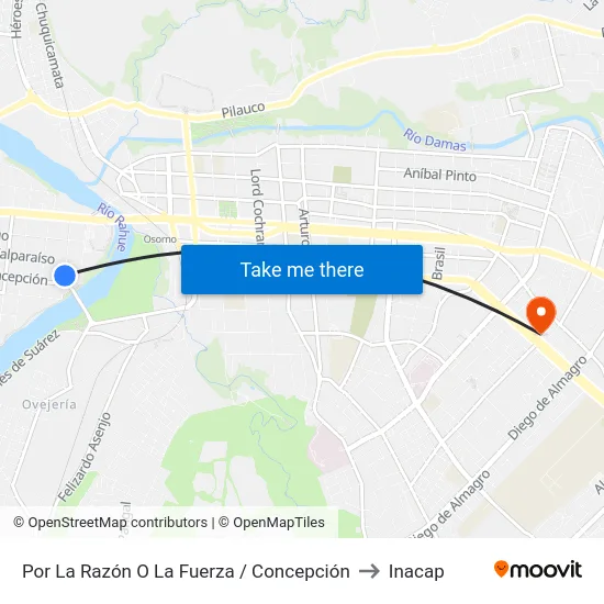 Por La Razón O La Fuerza / Concepción to Inacap map