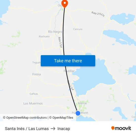 Santa Inés / Las Lumas to Inacap map