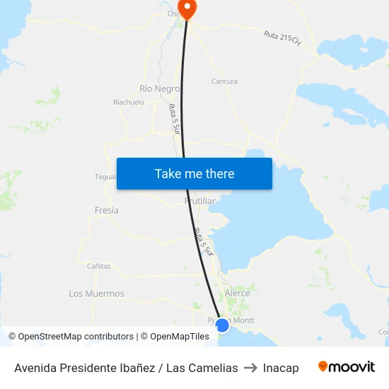 Avenida Presidente Ibañez / Las Camelias to Inacap map