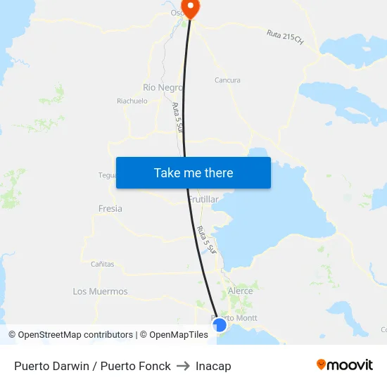 Puerto Darwin / Puerto Fonck to Inacap map