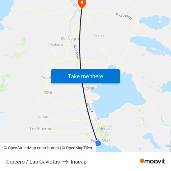 Crucero / Las Gaviotas to Inacap map