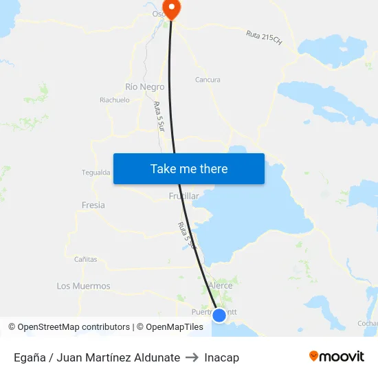 Egaña / Juan Martínez Aldunate to Inacap map