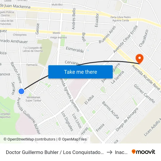 Doctor Guillermo Buhler / Los Conquistadores to Inacap map