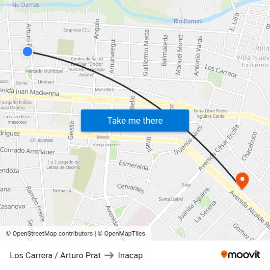 Los Carrera / Arturo Prat to Inacap map