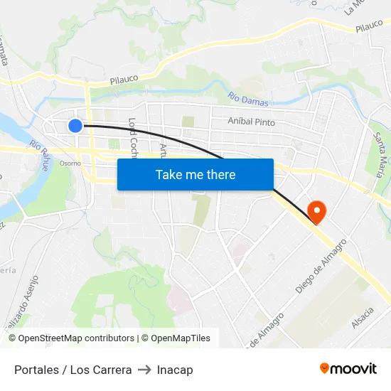 Portales / Los Carrera to Inacap map