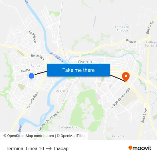 Terminal Línea 10 to Inacap map