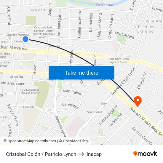 Cristóbal Colón / Patricio Lynch to Inacap map