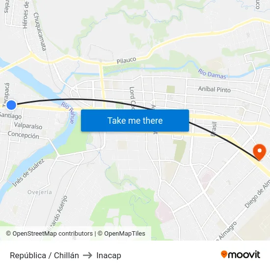 República / Chillán to Inacap map