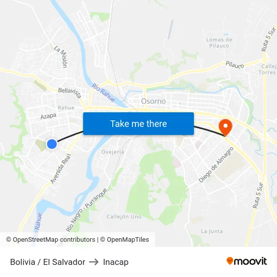 Bolivia / El Salvador to Inacap map