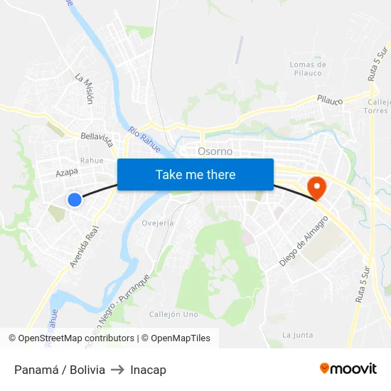 Panamá / Bolivia to Inacap map