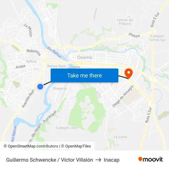 Guillermo Schwencke / Víctor Villalón to Inacap map