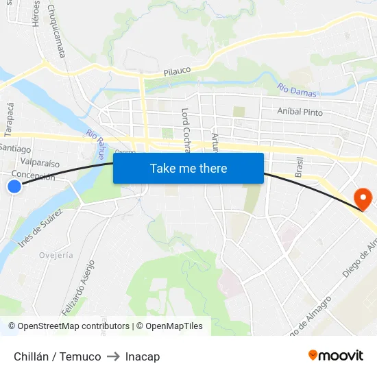Chillán / Temuco to Inacap map
