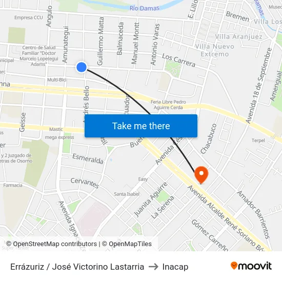 Errázuriz / José Victorino Lastarria to Inacap map