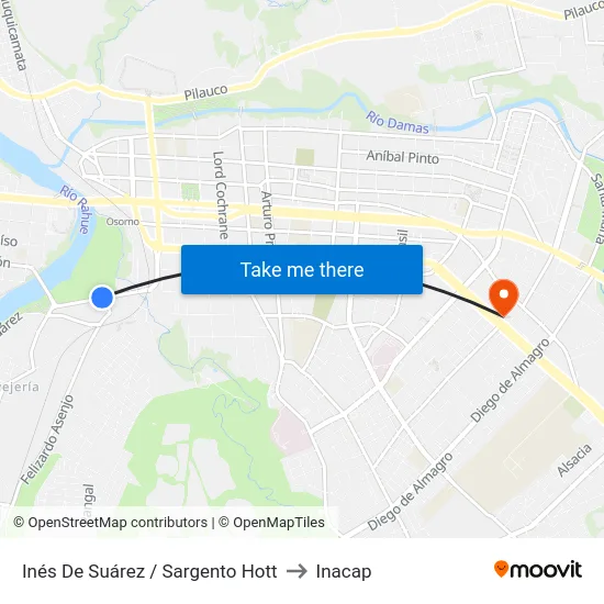 Inés De Suárez / Sargento Hott to Inacap map