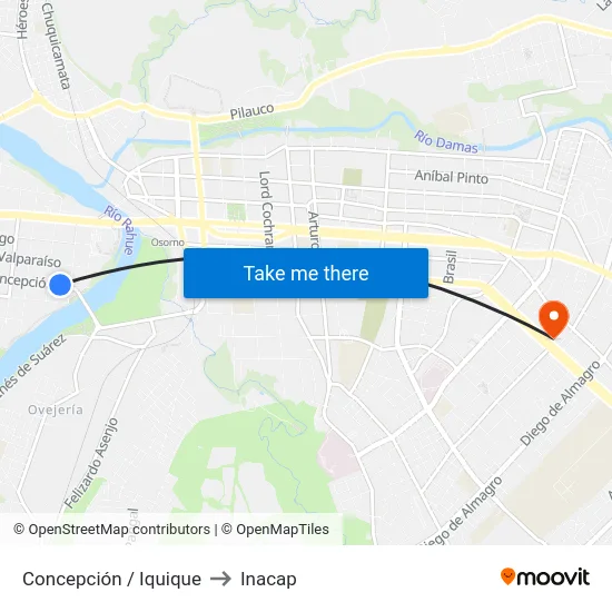 Concepción / Iquique to Inacap map