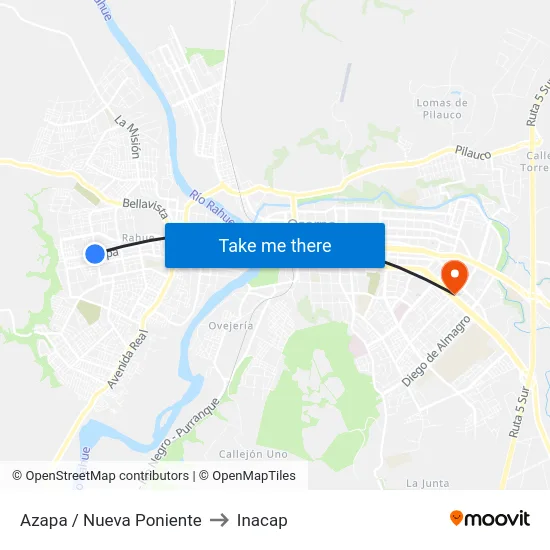 Azapa / Nueva Poniente to Inacap map