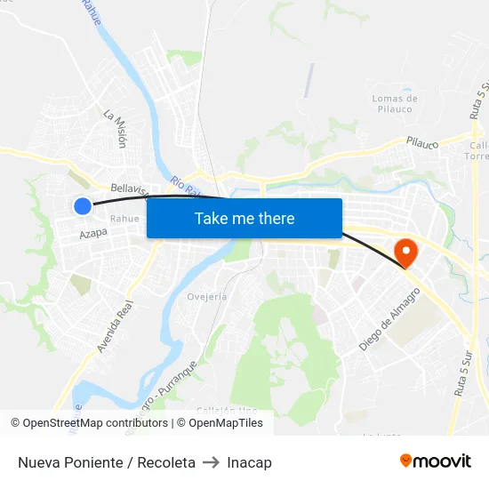 Nueva Poniente / Recoleta to Inacap map