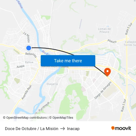 Doce De Octubre / La Misión to Inacap map