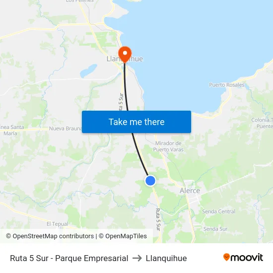 Ruta 5 Sur - Parque Empresarial to Llanquihue map