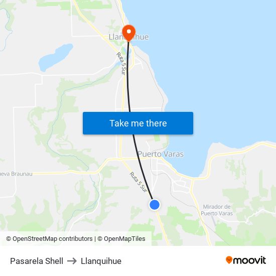 Pasarela Shell to Llanquihue map