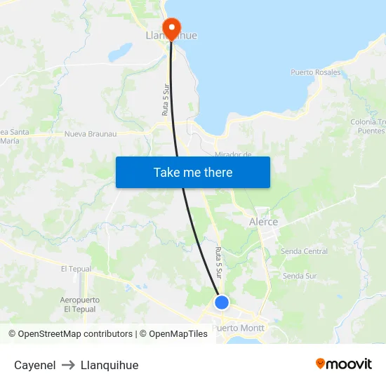 Cayenel to Llanquihue map