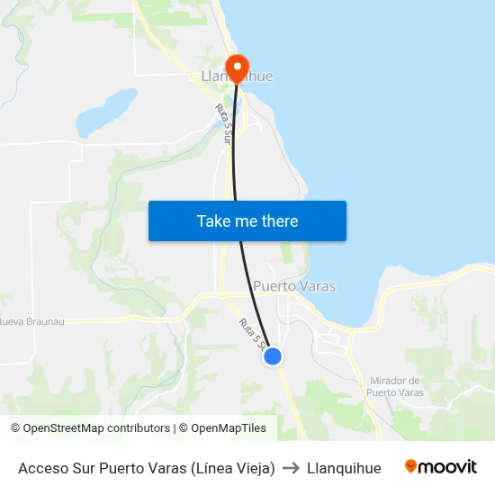 Acceso Sur Puerto Varas (Línea Vieja) to Llanquihue map