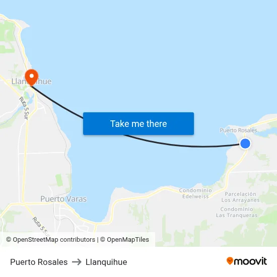 Puerto Rosales to Llanquihue map