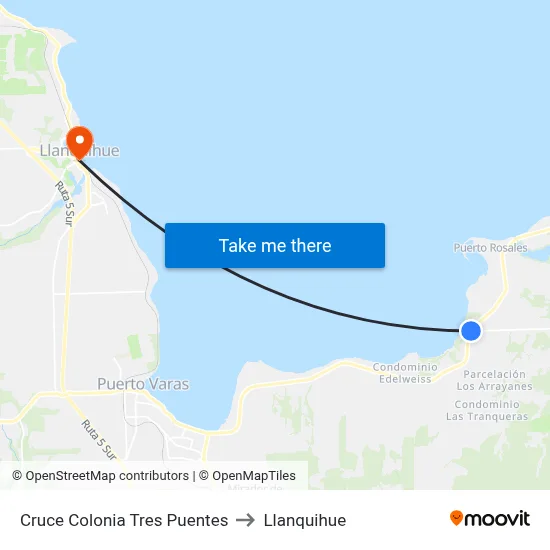 Cruce Colonia Tres Puentes to Llanquihue map