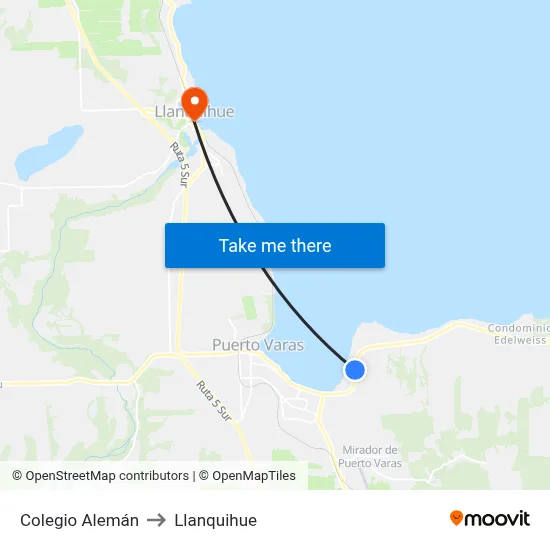 Colegio Alemán to Llanquihue map