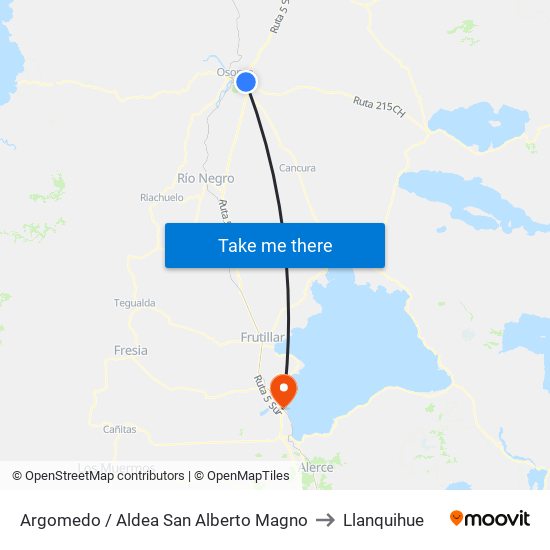 Argomedo / Aldea San Alberto Magno to Llanquihue map