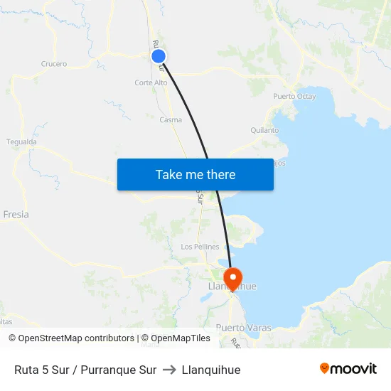 Ruta 5 Sur / Purranque Sur to Llanquihue map