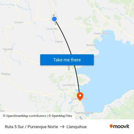 Ruta 5 Sur / Purranque Norte to Llanquihue map