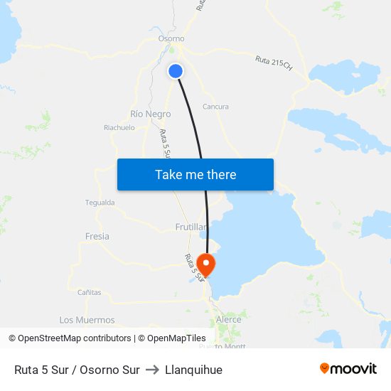 Ruta 5 Sur / Osorno Sur to Llanquihue map