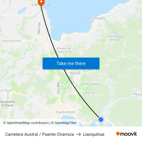 Carretera Austral / Puente Chamiza to Llanquihue map