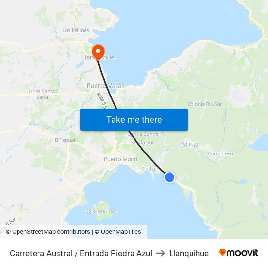 Carretera Austral / Entrada Piedra Azul to Llanquihue map