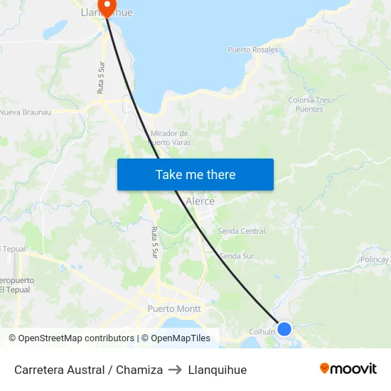 Carretera Austral / Chamiza to Llanquihue map