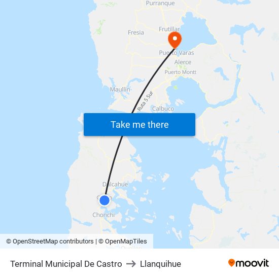 Terminal Municipal De Castro to Llanquihue map