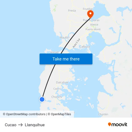 Cucao to Llanquihue map