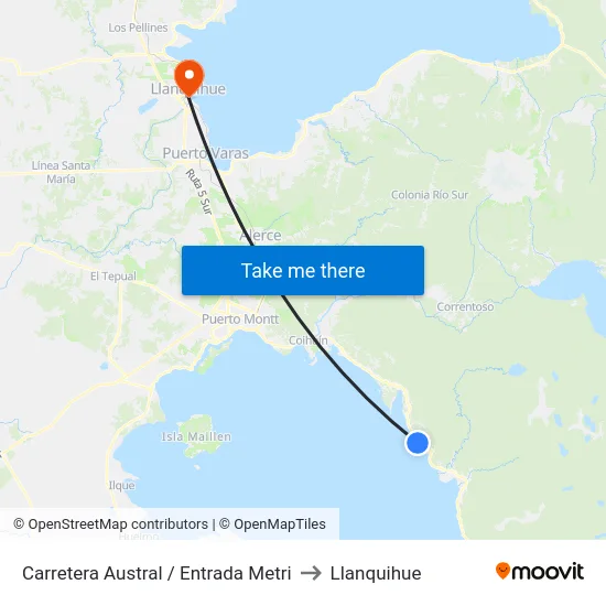 Carretera Austral / Entrada Metri to Llanquihue map