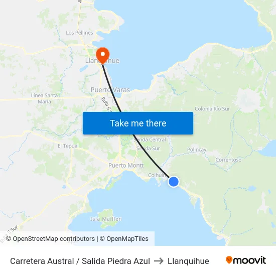 Carretera Austral / Salida Piedra Azul to Llanquihue map