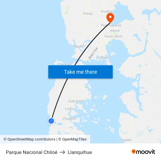 Parque Nacional Chiloé to Llanquihue map